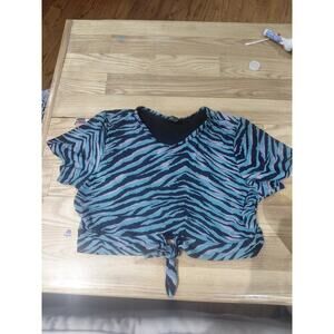 Torrid Swim Top Tie Front Wireless Pink Blue Black Zebra Cap Sleeves Size 2 Sexy